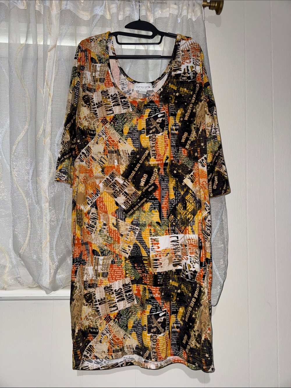 Multicolor Newspaper Print Midi Dress